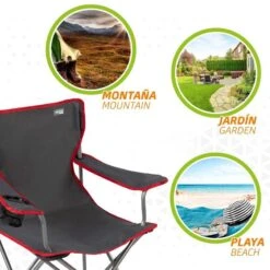 AKTIVE - Chaise Pliante Camping 64,50x49,50x82 Cm, Gris Foncé Et Rouge -Plein Air Sports Magasin aktive chaise pliante camping 6450x4950x82 cm gris fonce et rouge 4
