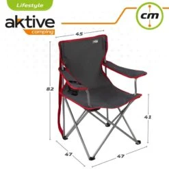 AKTIVE - Chaise Pliante Camping 64,50x49,50x82 Cm, Gris Foncé Et Rouge -Plein Air Sports Magasin aktive chaise pliante camping 6450x4950x82 cm gris fonce et rouge 5