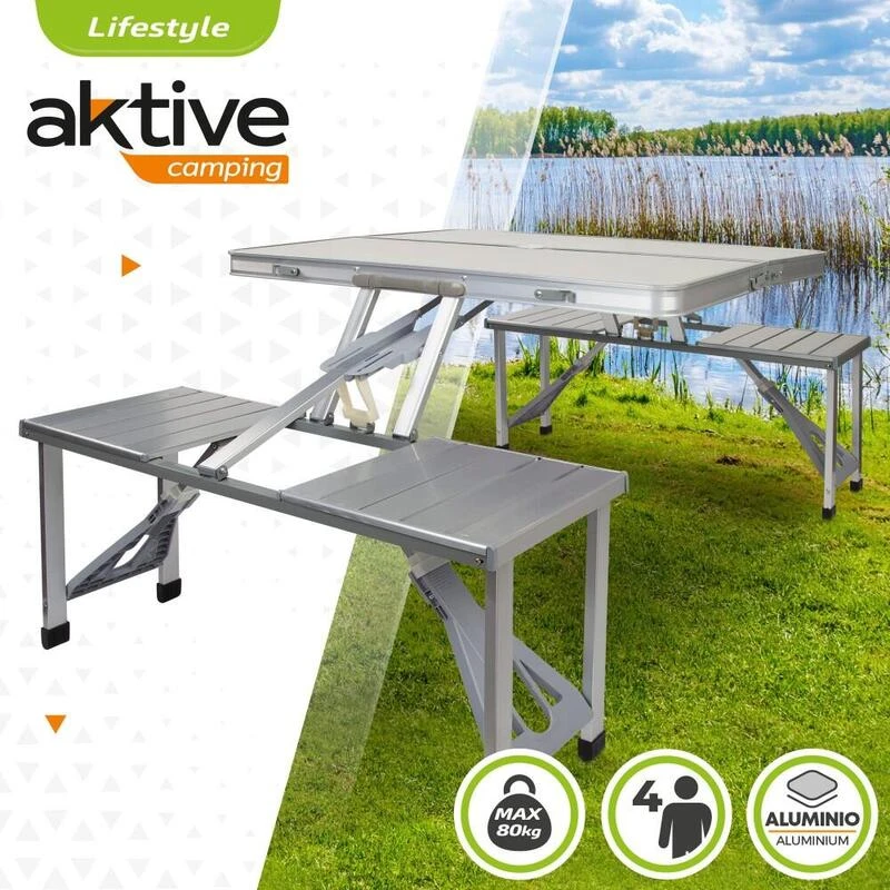 AKTIVE - Ensemble Table Et Chaise. Table Pliante Avec 4 Tabourets 135x86x67 Cm 2 AKTIVE - Ensemble Table Et Chaise. Table Pliante Avec 4 Tabourets 135x86x67 Cm – Image 2