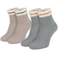 Chaussettes Douillettes | Femme | 2 Paires | Taille Unique | Gris/Marron