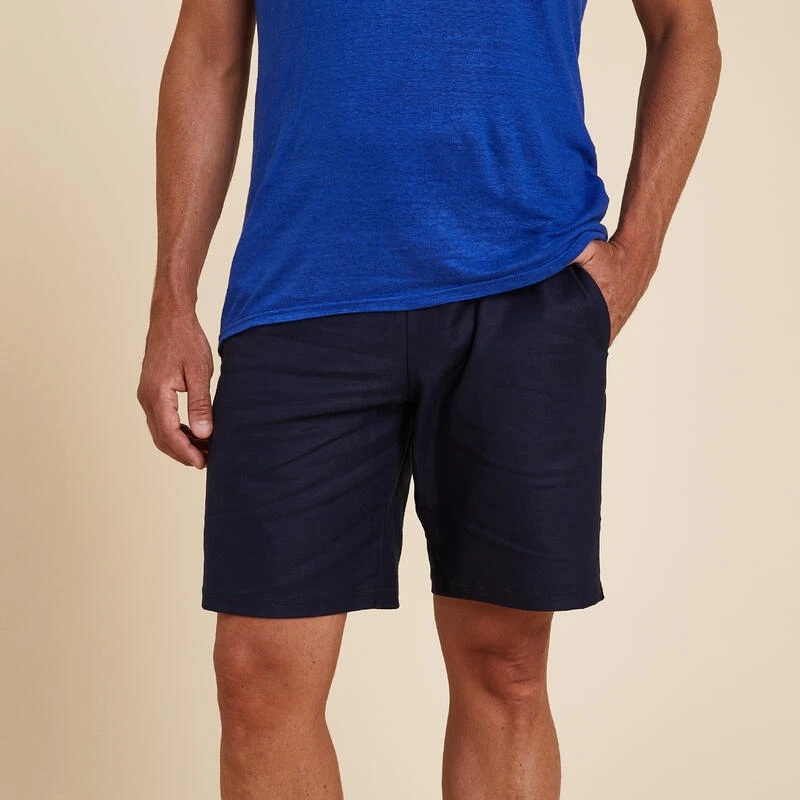 SHORT YOGA HOMME TOILE LIN ET COTON BLEU INDIGO 1 SHORT YOGA HOMME TOILE LIN ET COTON BLEU INDIGO