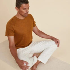 T-SHIRT 100 % LIN YOGA HOMME MADE IN FRANCE MARRON -Plein Air Sports Magasin t shirt 100 lin yoga homme made in france marron 1