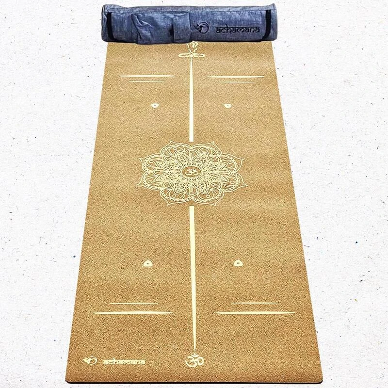 Tapis De Yoga Caoutchouc & Liège 5mmx68cmx1,83m, Mandala Bodylines Or +Sac Yoga 1 Tapis De Yoga Caoutchouc & Liège 5mmx68cmx1,83m, Mandala Bodylines Or +Sac Yoga