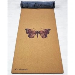 Tapis De Yoga Caoutchouc & Liège 5mmx68cmx1,83m - Papillon + Sac De Yoga
