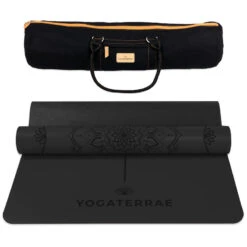 Tapis De Yoga Noir PU-Caoutchouc Naturel MANDALA Et BODY LINE + Sac De Transport