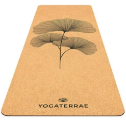 Tapis Yoga Ginkgos Biloba Liège-Caoutchouc Naturel + Sangle Transport-étirements