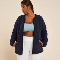 VESTE F SHERPA YOGA BLEU MARINE