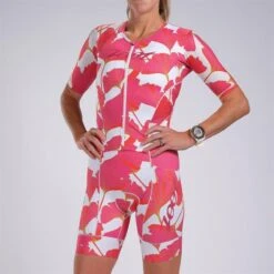ZOOT Femme LTD Combinaison De Triathlon à Manches Courtes - Blooms XXL, RED, 2XL